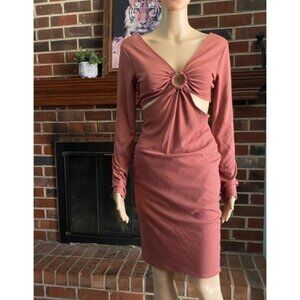 Women Lush V-Neck O-Ring Cutout Midi Dress Mahogany Size M new without tag NWOT